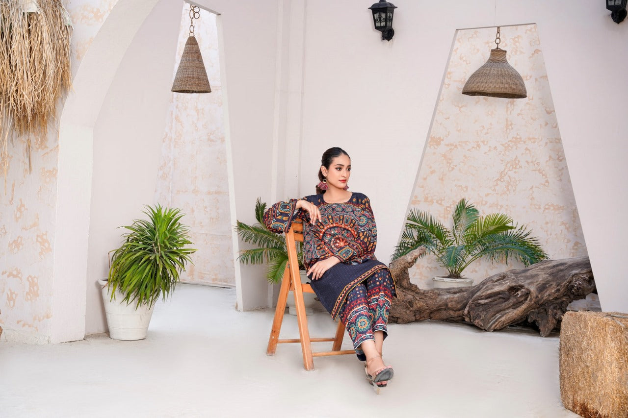 Mirror Embroidered & Printed 2-Piece Dress