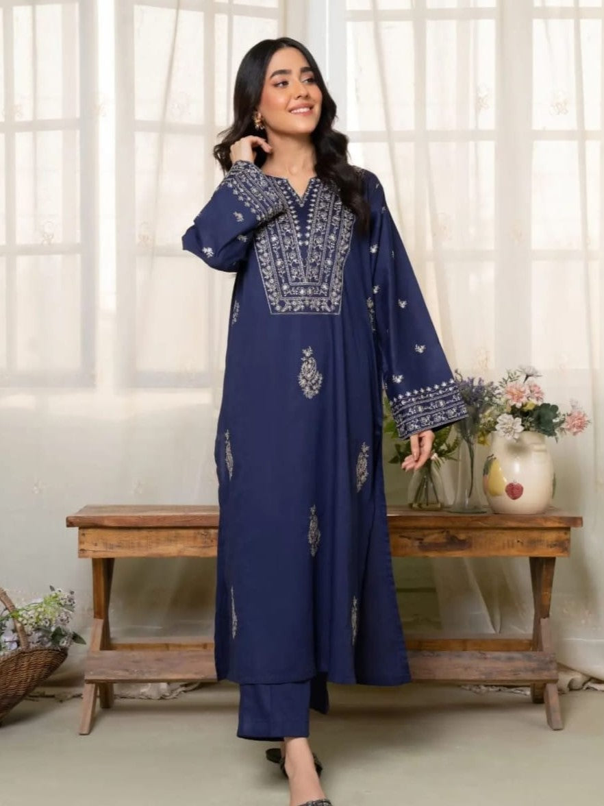 Dezal Embroidered 2-Piece Long Dress – Premium China Lawn