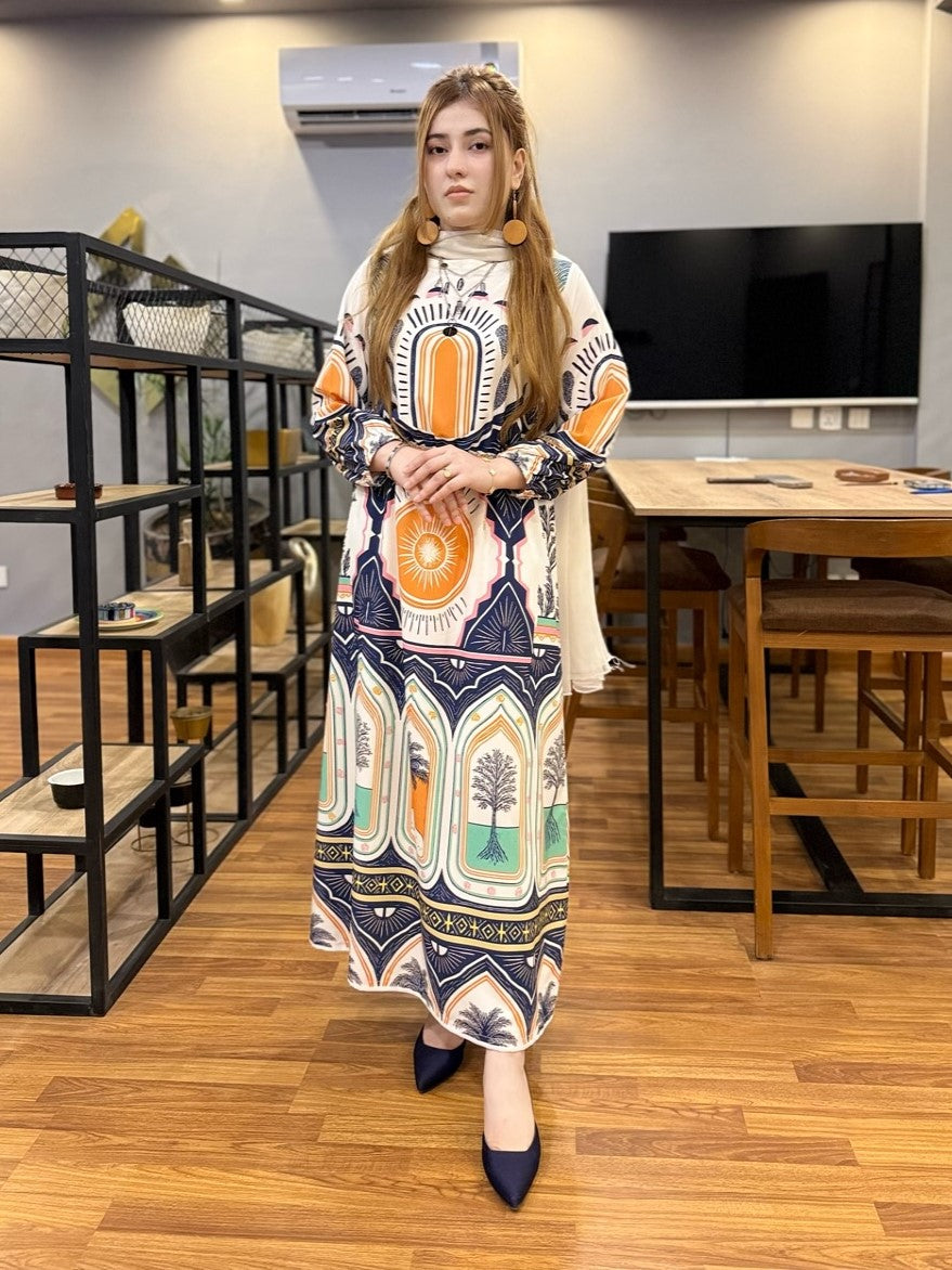 Palm Leaf – Printed Maxi with Tights (Stitched)